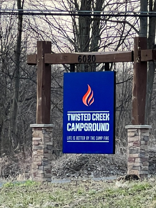 Twisted Creek Campground entrance sign